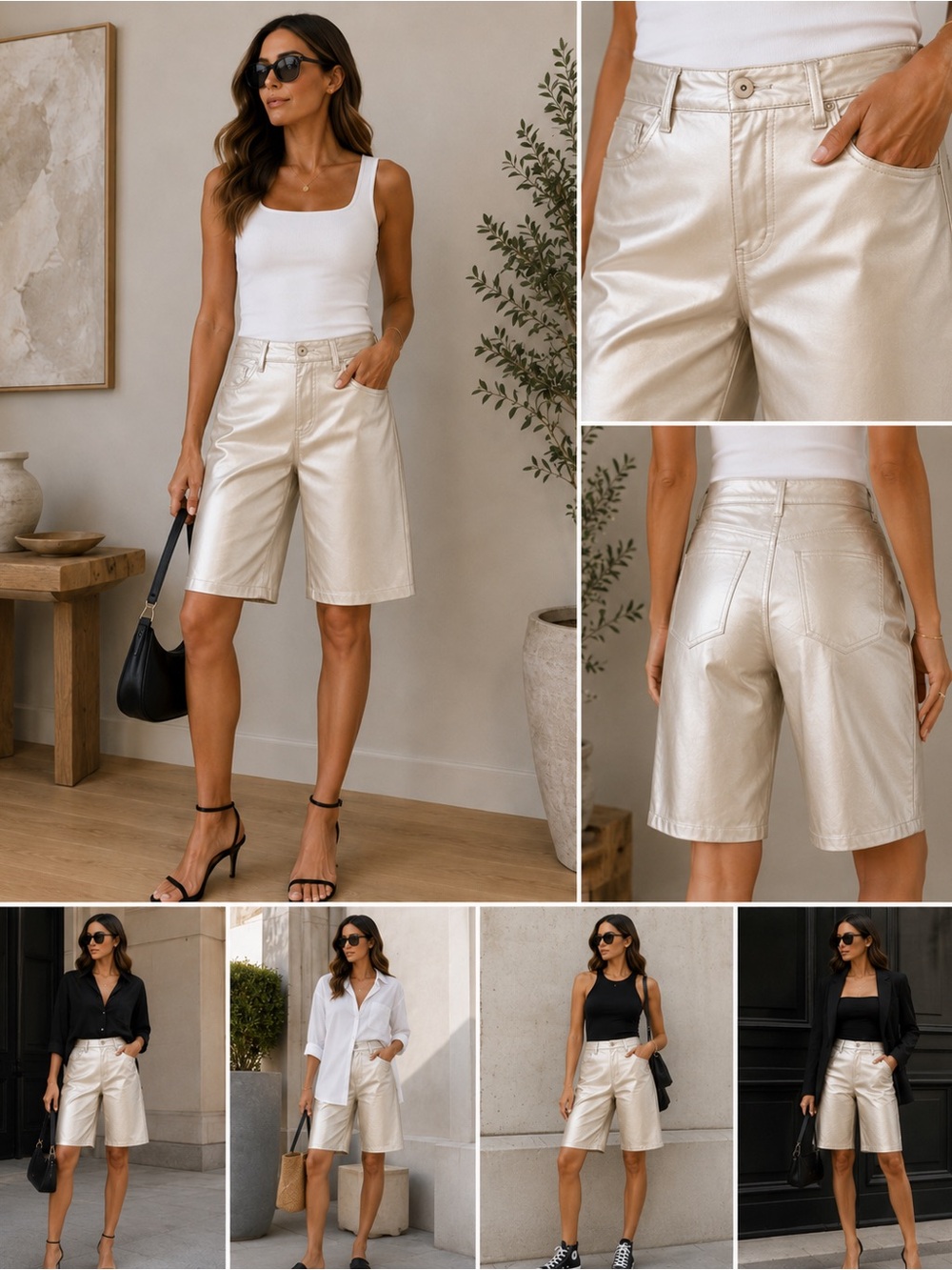 RtA Jami Ivory Shine  Satin Bermuda Shorts Sample